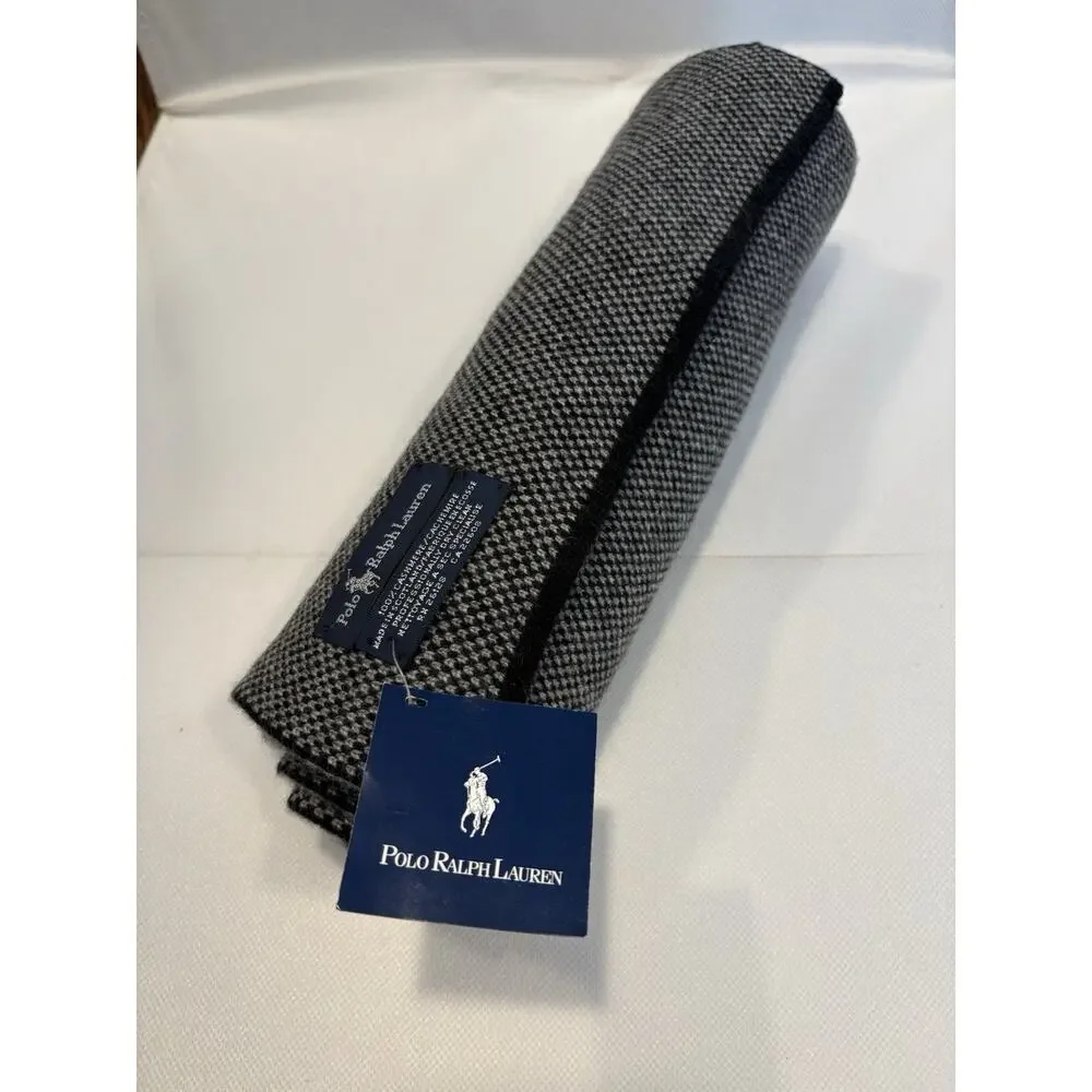 Ralph Lauren Black & White Small Check 100% Cashmere Scarf 61” x 10.5” Mens